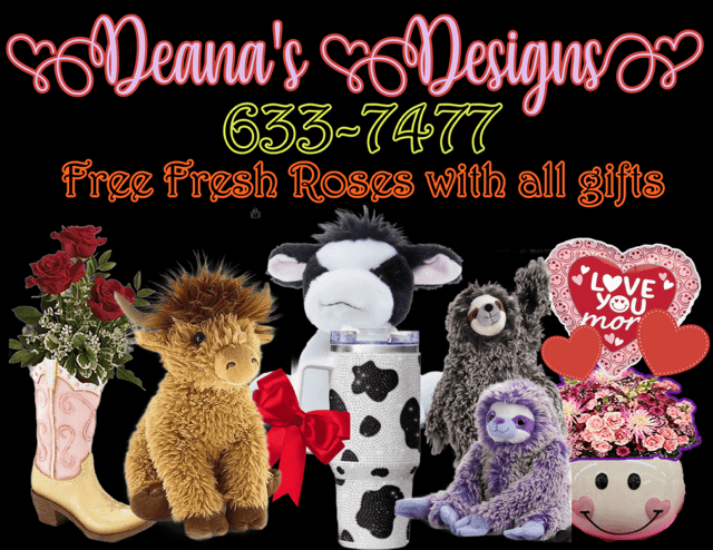 Deana's Designs Call Now 633-7477. Promotional free roses with gift purchase